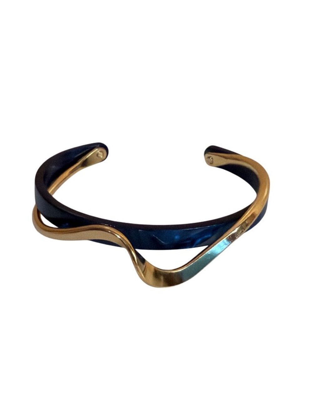Cuff Bracelet Gold & Blue Wave Design Open For Women Artsy Classic Career